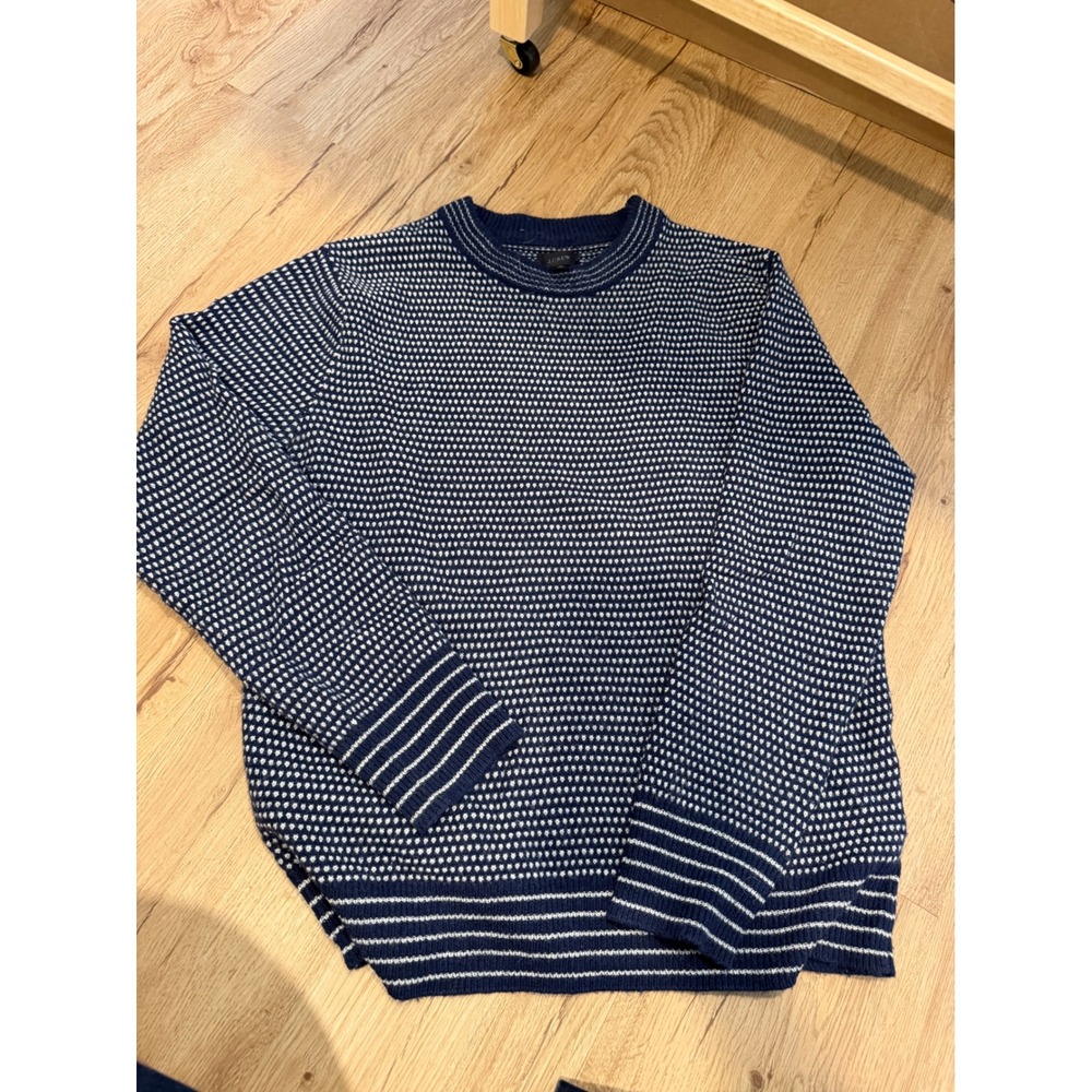 J. Crew Mens Merino Wool Birdseye Crewneck Sweater Blue White Small Coastal